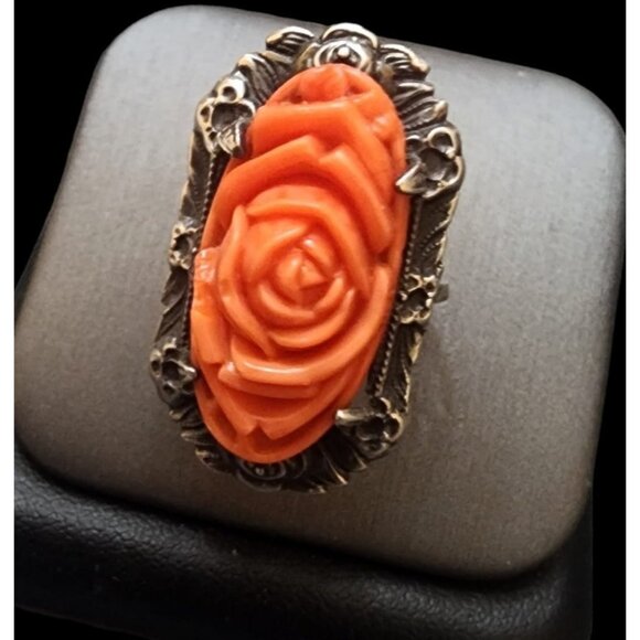 Amazing Art Deco Molded Glass and Sterling Size 4 ring (A4782) - Picture 1 of 6